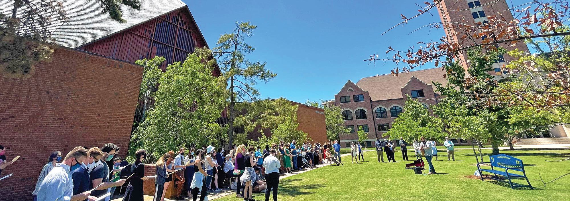 Gathering of people on campus